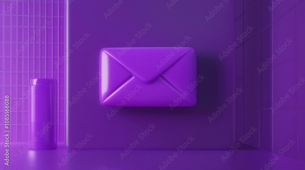 Poster 3d mail envelope icon with new message notification on a purple-themed backdrop