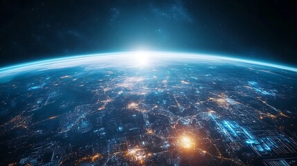 Fototapeta premium High Tech Earth with Futuristic Cities and Advanced Technology Image