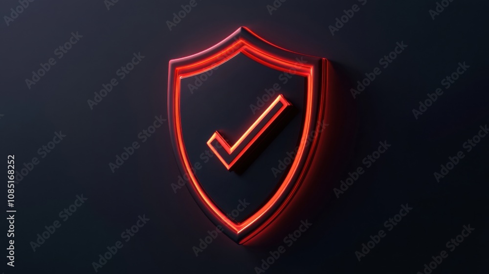 Poster shield icon with checkmark symbolizing safety and verified protection in a 3d style