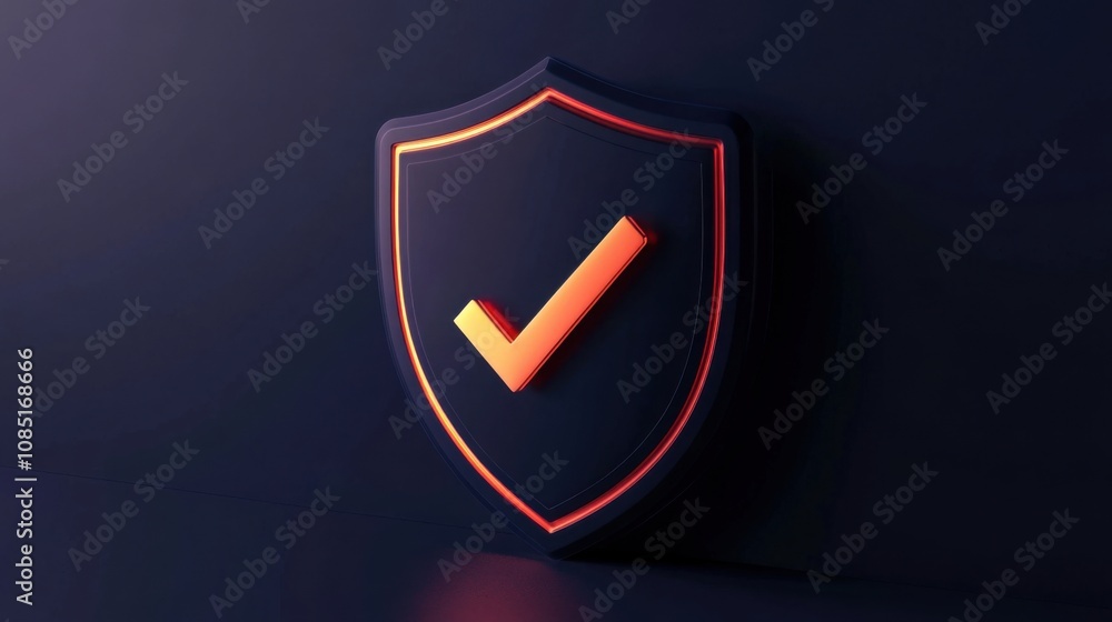 Poster 3d shield icon with checkmark representing online payment security