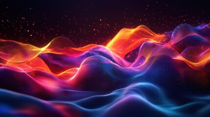 Obraz premium Abstract glowing shapes flow like energy streams through a high-tech industrial complex. The vibrant gradients add depth and drama to the sleek, modern structures. A powerful vision of innovation 