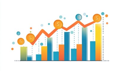 Fototapeta premium Growth chart with coins and upward graph illustrating financial investment progress