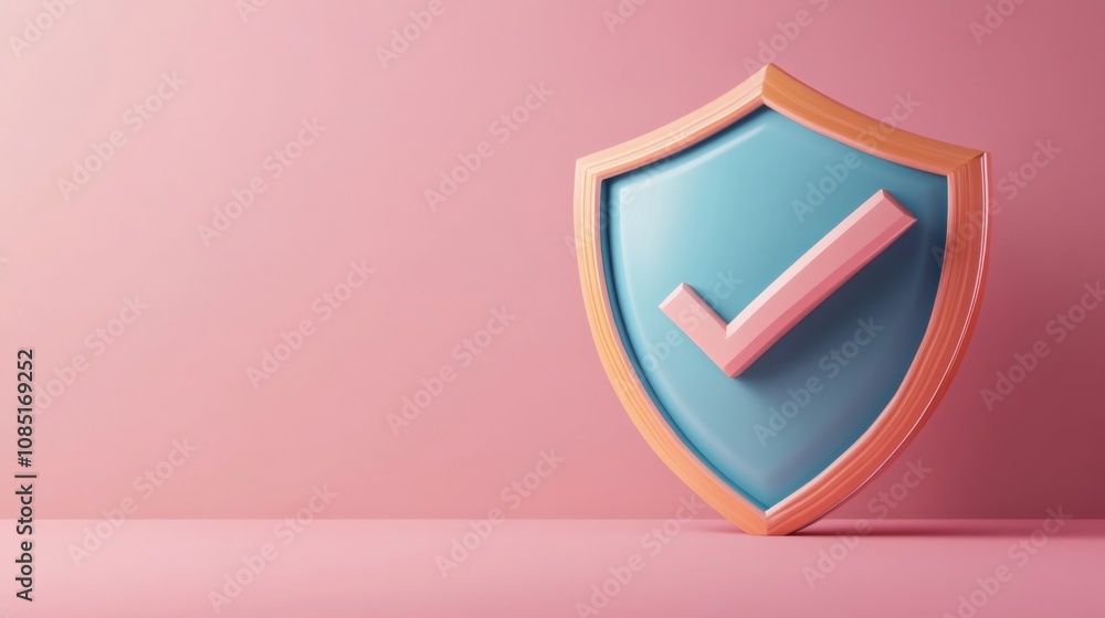 Poster 3d shield icon with checkmark representing online payment security