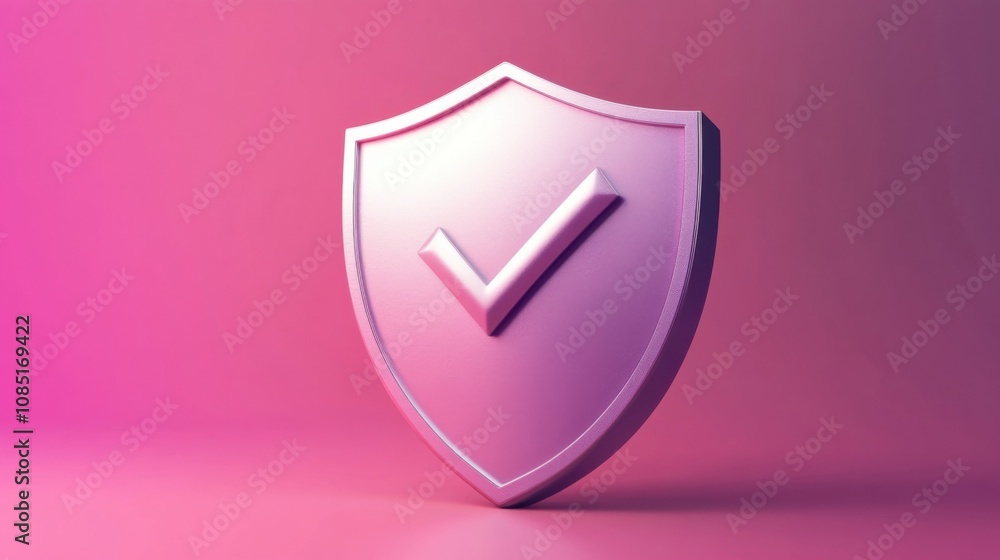 Poster shield icon with checkmark symbolizing safety and verified protection in a 3d style
