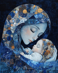 Mother of God with a baby. AI generative.