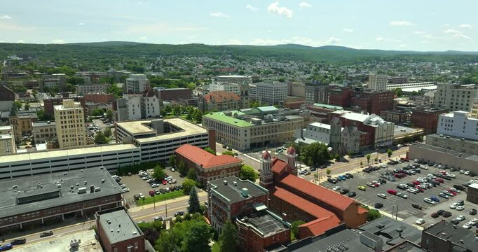 View from above of old historical city Scranton in Pennsylvania. North East USA cityscape