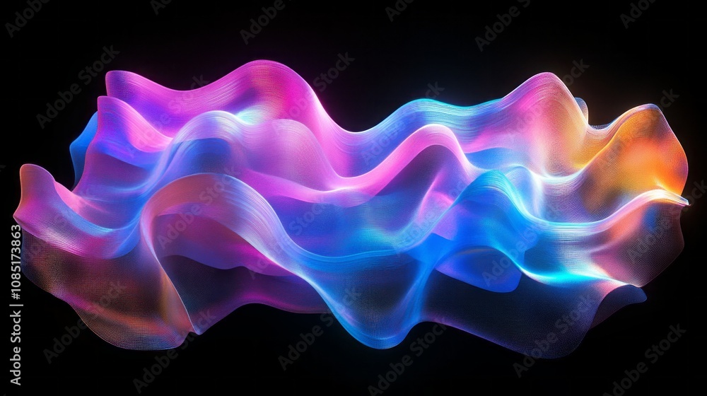 Poster a colorful wave of light is displayed on a black background