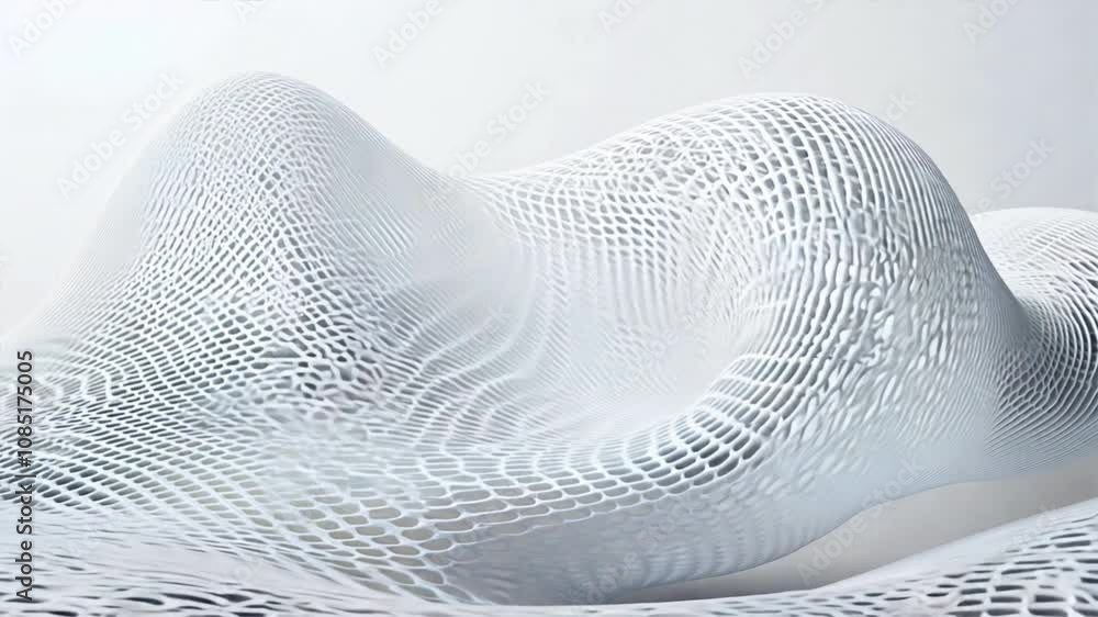 Poster white abstract mesh structure flowing curves and waves create depth and texture in modern minimalist