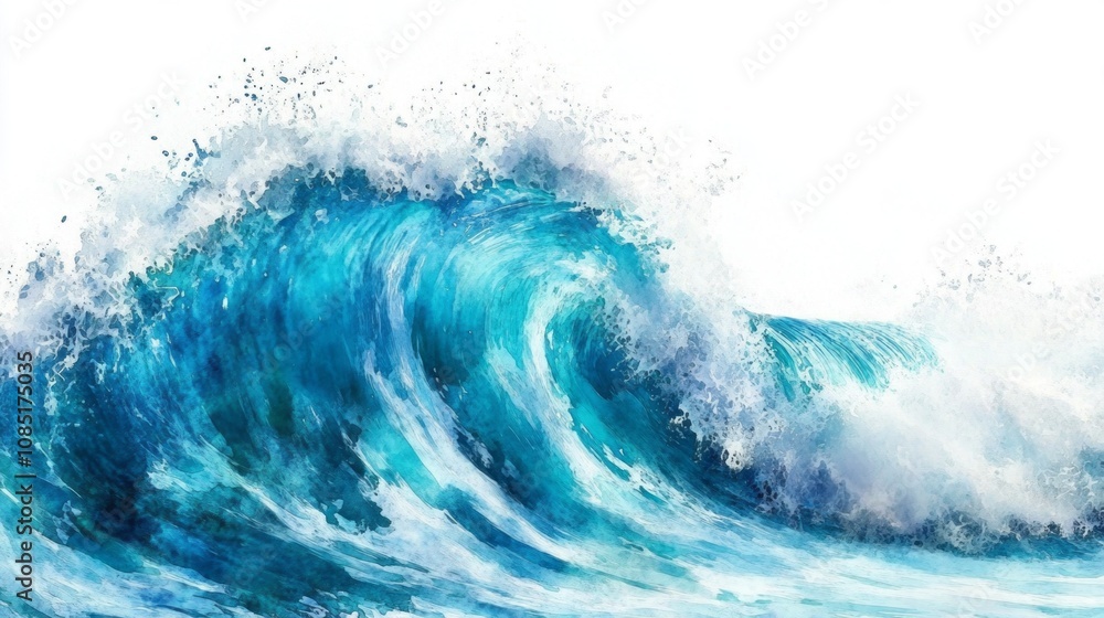 Poster a large wave crashing on a white background