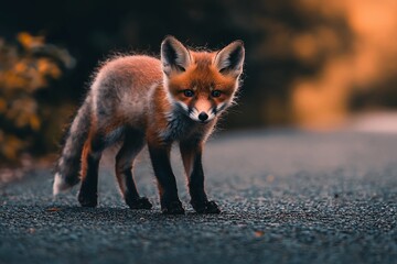 Fototapeta premium Majestic Red Fox on a Serene Road at Dusk