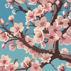 青空に映える満開の桜の枝 - 春のクローズアップイラスト 