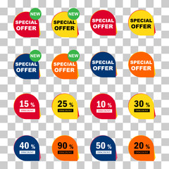 Set of Sale discount label icon, price offer symbol design, web sticker vector illustration .