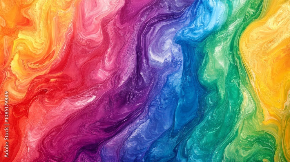 Poster A colorful swirl of paint with a rainbow pattern