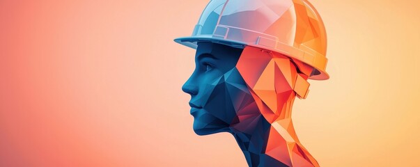 Abstract Low Poly Woman in Hard Hat  Construction  Engineering