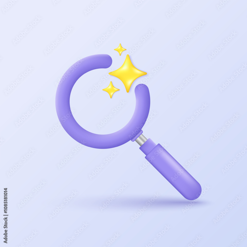 Aufkleber 3D AI-search icon. A magnifying glass with stars. Searching or finding and analysis by Machine learning. Artificial intelligence technology 3D concept.  Vector illustration.