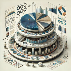 Two tiered pie chart for complex data concept as A pie chart with two layers representing hierarchical data categories. Isolated on a white background perfect for showcasing detailed datasets. in  Pho