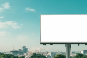 Fototapeta premium A blank billboard on the side of a road under a clear blue sky