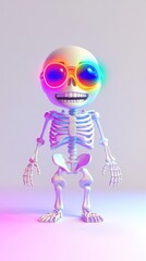 Smiling Skeleton with Rainbow Sunglasses