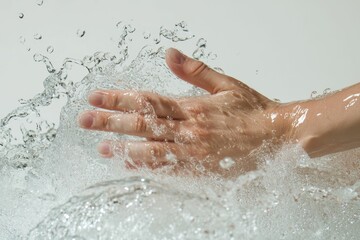 Fototapeta premium Hand plunging into water, creating a splash.
