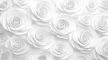 Elegant white rose background with soft petal layers, intricate textures, ideal for wedding or event designs.