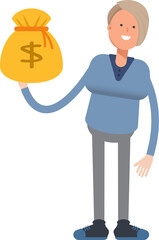 Woman Character Holding Dollar Sack
