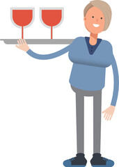 Woman Character Serving Wine Illustration
