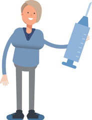 Woman Character Holding Medical Syringe Illustration
