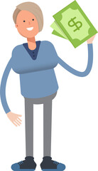 Woman Character Holding Dollar Banknotes
