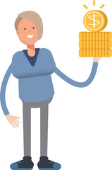 Woman Character Holding Dollar Coins
