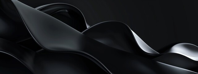 Abstract black background with dynamic shapes for design, featuring white space in the center for text. Ideal for trendy banners and abstract wallpapers.