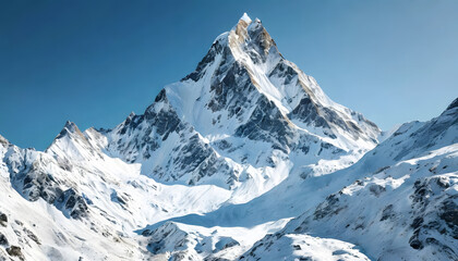 Obraz premium Stunning towering snow-covered mountain peak under a clear blue sky
