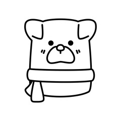 cute dog with scarf doodle outline
