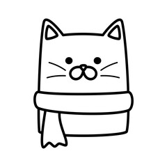 cat with scarf doodle outline