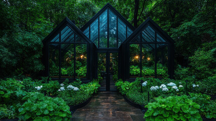 Modern Greenhouse in Lush Green Surroundings