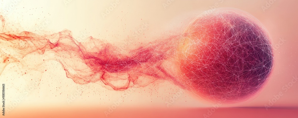 Poster abstract red sphere with network lines