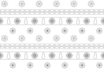 Festive winter pattern with snowflakes, snowmen, and decorative elements. Perfect for holiday coloring activities and crafts.
