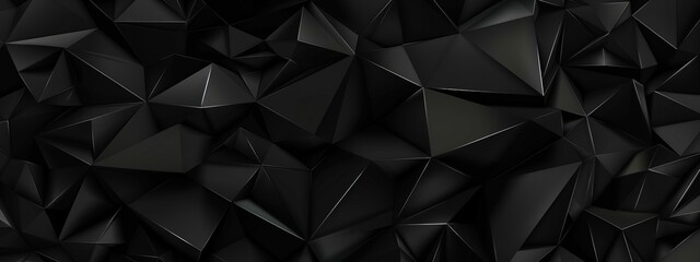 Fototapeta premium Abstract Black Polygons and Curves on Dark Background - Geometric Pattern for Banner Template with White Space for Text - Simple Modern Wallpaper with Copy Space