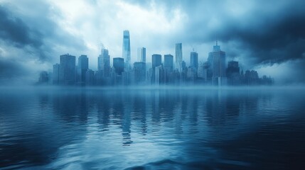 Fototapeta premium Cityscape Under A Foggy Sky