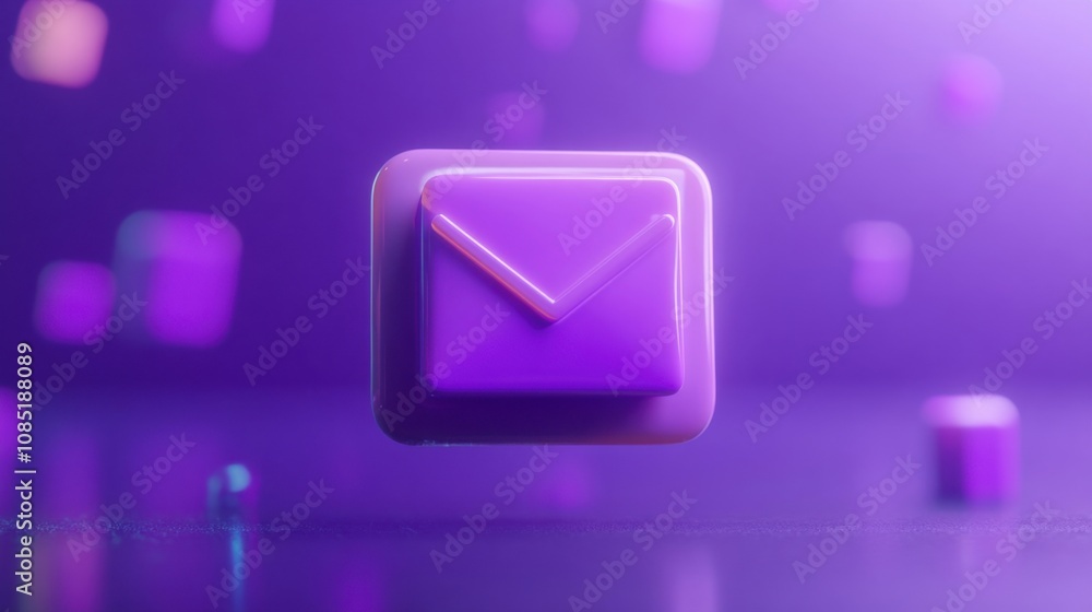 Poster 3d mail envelope icon with new message notification on a purple-themed backdrop
