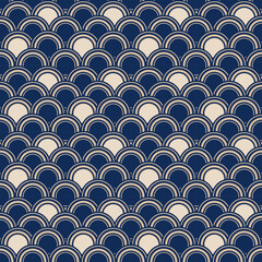 Classic Blue and Cream Scallop Pattern, Elegant Scallop Scale Design, Art Deco Inspired Geometric Pattern