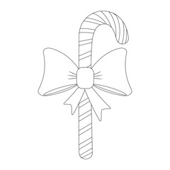 Festive candy cane with a large decorative bow, perfect for Christmas coloring activities. Ideal for both kids and adults.
