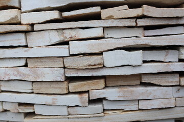 Stacked White Stone Slabs for Various Applications, including Construction and Decoration Purposes