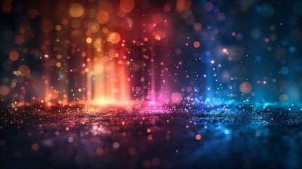 Obraz premium Lumières scintillantes et colorées sur fond noir, arrière plan, fond graphique, effet de flou et de bokeh