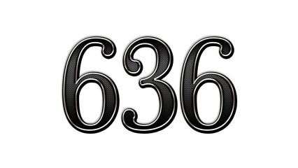 black metal 3d design of number 636 on white background.