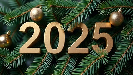 2025 The number "2025" made from Christmas tree decorations