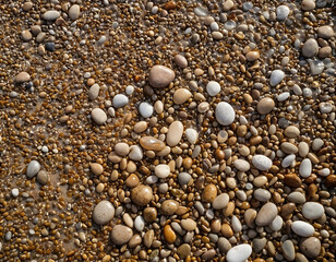 texture of wet pebbles on the seashore, glistening in the sun