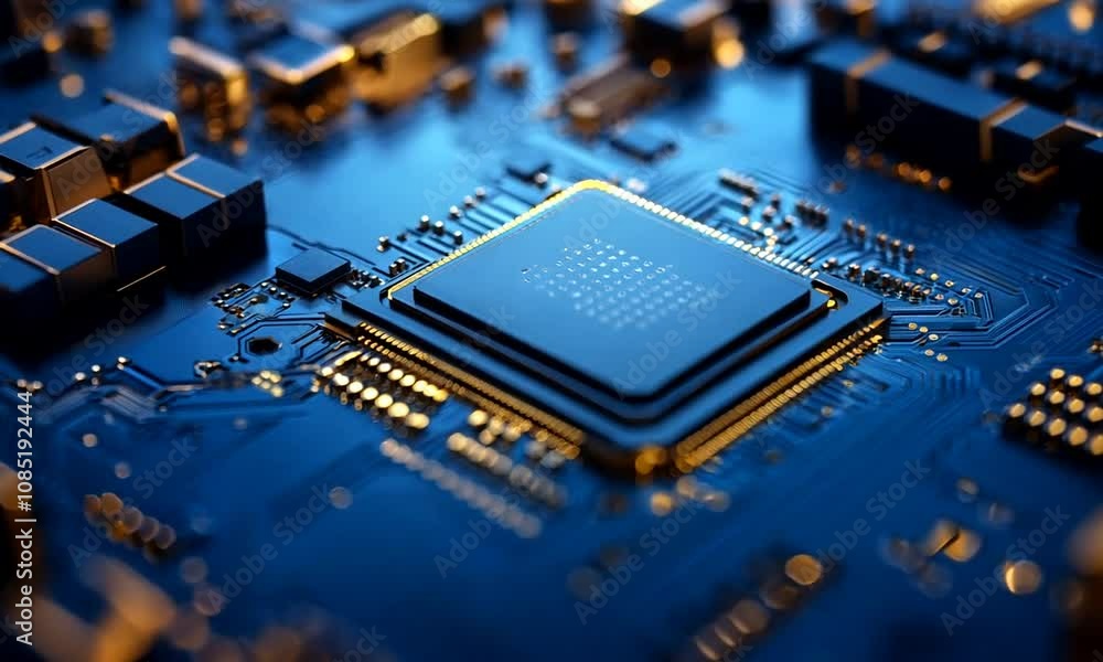 Leinwandbilder Advanced microchip with intricate circuitry in hightech environment : Generative AI