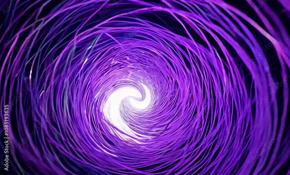 Poster vibrant purple abstract spiral design creates mesmerizing tunnel effect, evoking depth and movement 