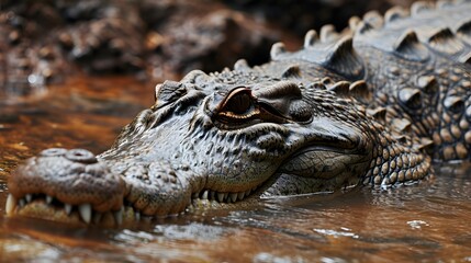 Naklejka premium Powerful Crocodile Resting in Its Natural Habitat