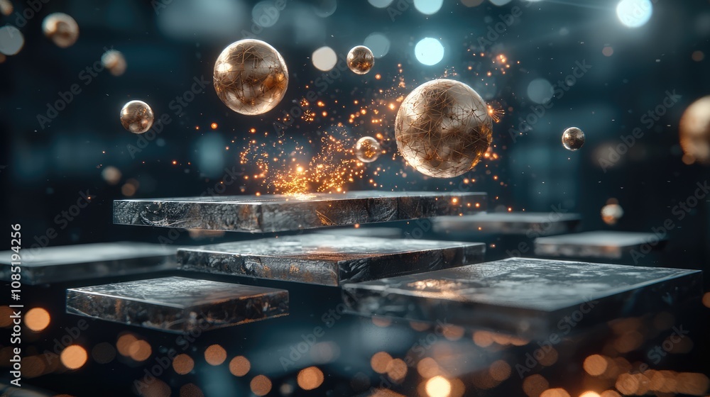 Poster floating particles and sparks abstract digital realm visual art futuristic environment conceptual pe